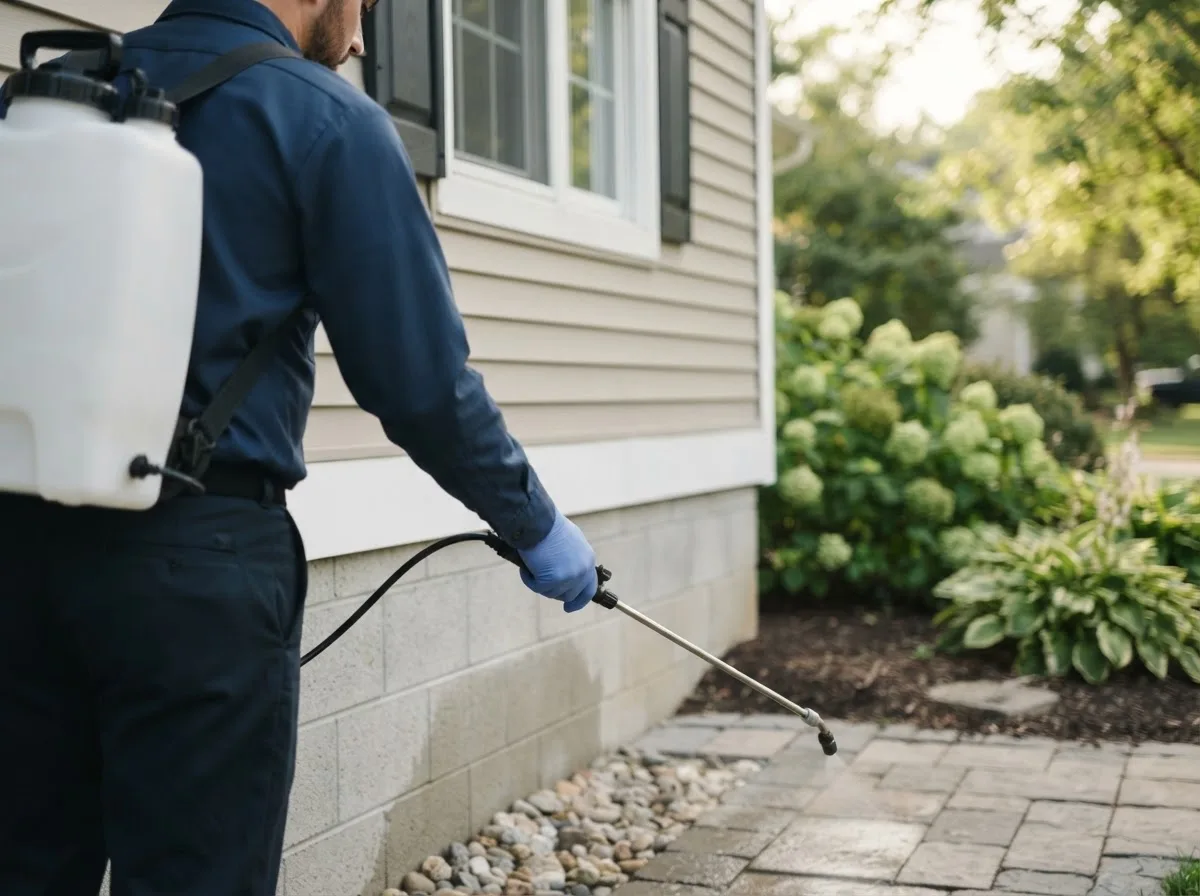 Pest control technician inspecting a home in Newell, PA